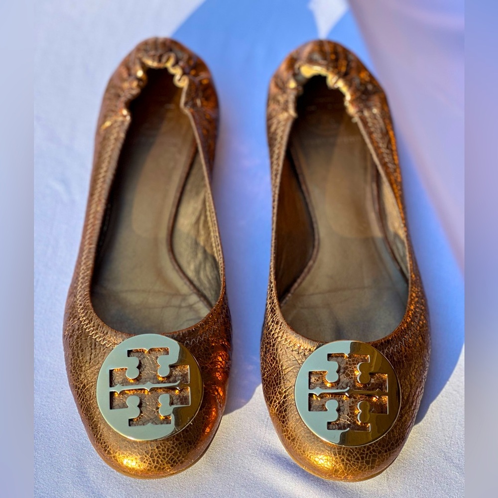 Tory Burch Bronze Copper Authentic Flats